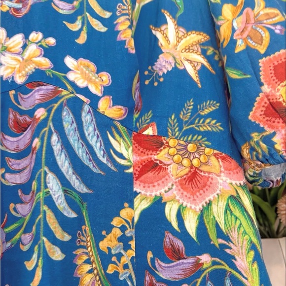 Alemais June 100% Linen Floral Blue Midi Dress - Picture 3 of 6